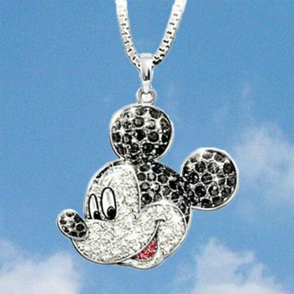 Mickey Cartoon Pendant Silver and Black 22 in - Picture 2 of 4